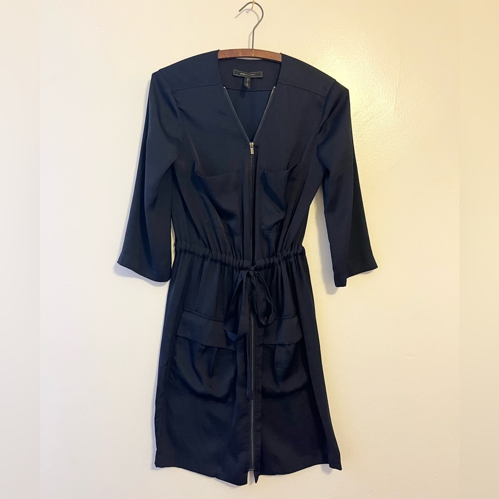 BCBGMAXAZRIA Navy 3/4 Sleeve Zip Front Cargo Dress Size XS